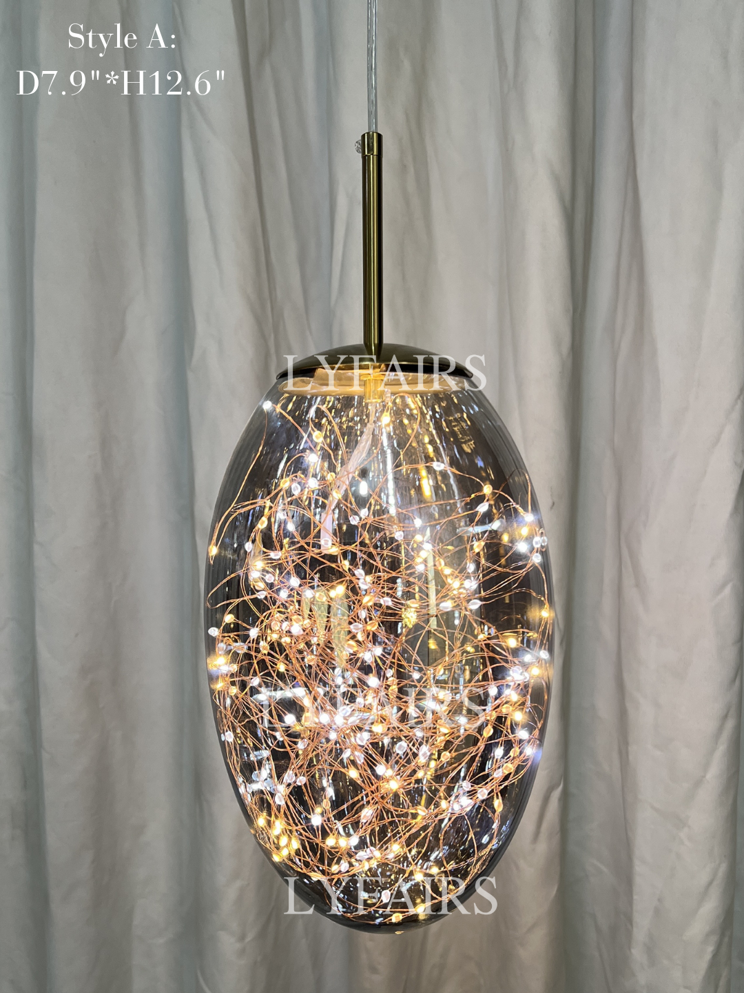 Grijze glazen hanglamp met sterrenhemel-effect voor eetkamer, bar of keukeneiland
