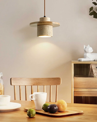 Hanglamp natuursteen travertijn met walnoot accent modern design
