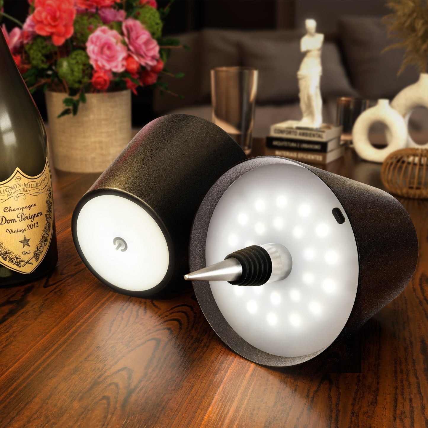 Flessenlamp Draadloos Oplaadbaar LED Zwart 3000K USB-C Tafellamp Wijnfles Bar Sfeerverlichting