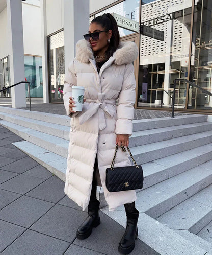 Lana Dames Lange Winterjas | Luxe Gewatteerd met Bontkraag, Comfortabel 3