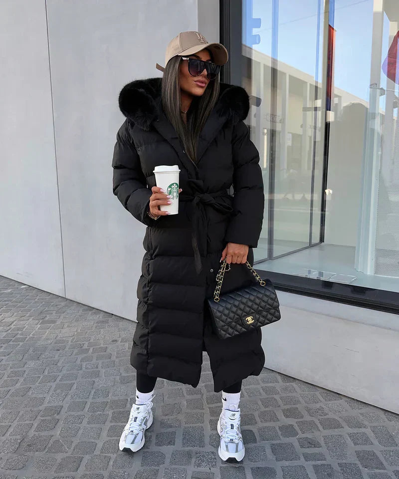 Lana Dames Lange Winterjas | Luxe Gewatteerd met Bontkraag, Comfortabel 4