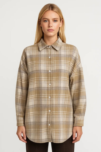 Dames Blouse Oversized Geruit met Knoopsluiting Casual - StudioMarella