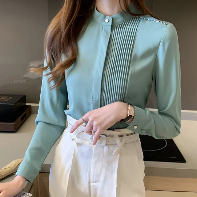 Vrouwelijke Lange Mouw Blouse van Chiffon Stof - StudioMarella