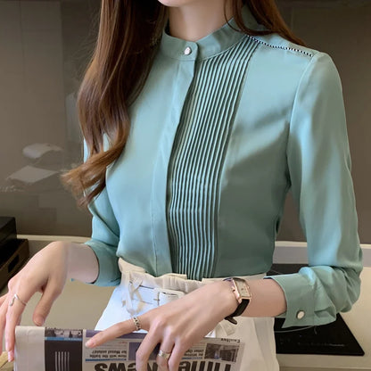 Vrouwelijke Lange Mouw Blouse van Chiffon Stof