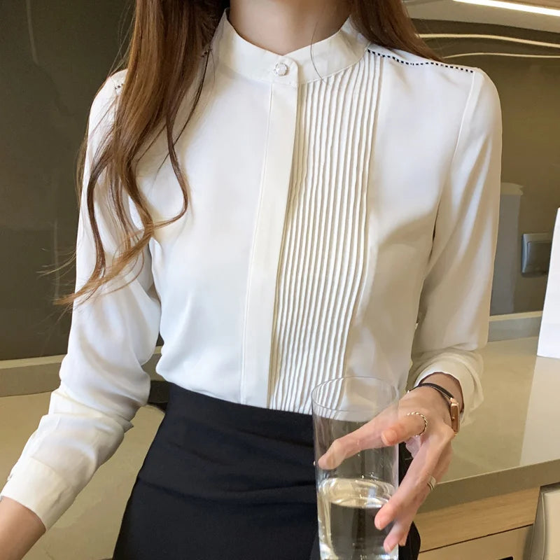 Vrouwelijke Lange Mouw Blouse van Chiffon Stof