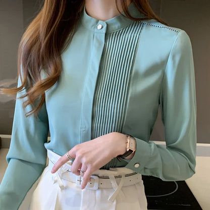 Vrouwelijke Lange Mouw Blouse van Chiffon Stof