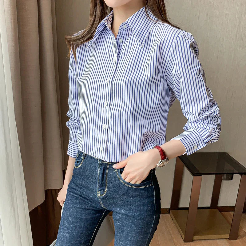 Vrouwelijke Gestreepte Chiffon Blouse Zomerse Stijl