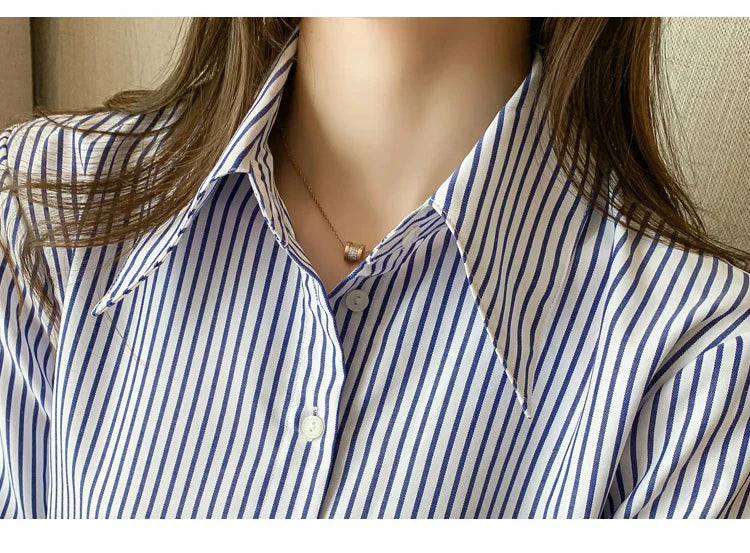Vrouwelijke Gestreepte Chiffon Blouse Zomerse Stijl