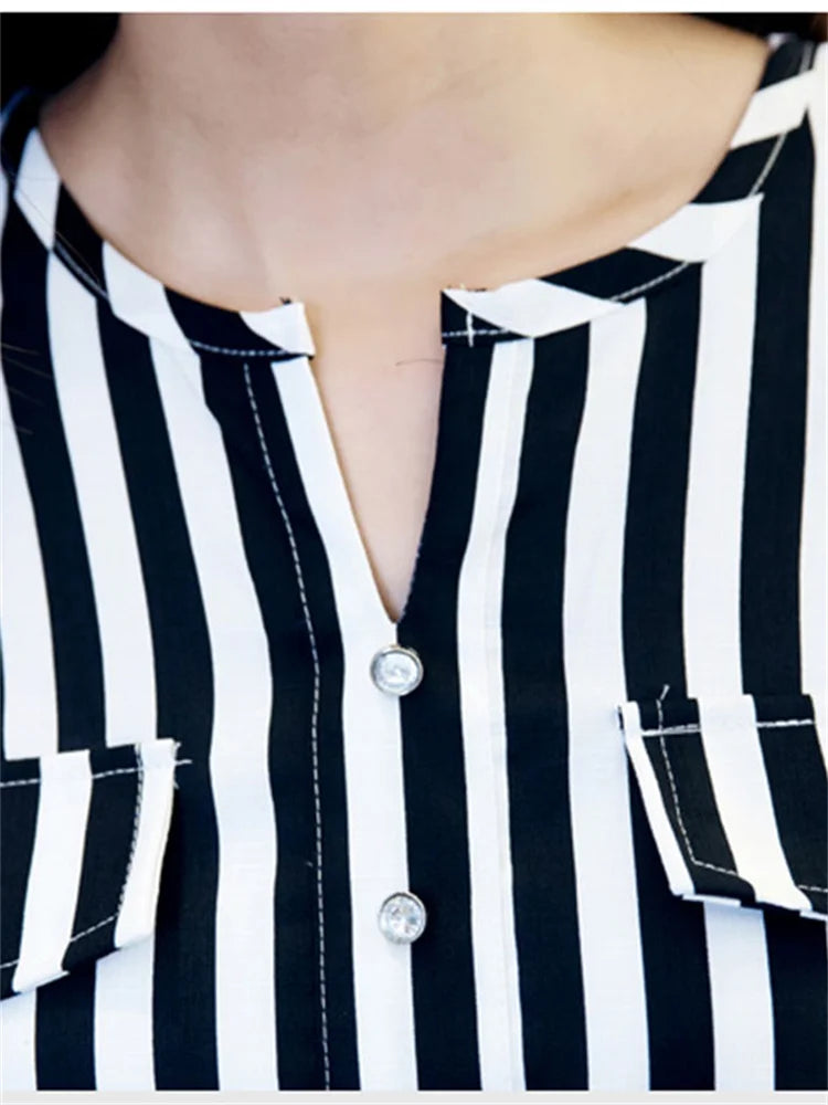 Vrouwelijke Chiffon Blouse met Strepen en Riem