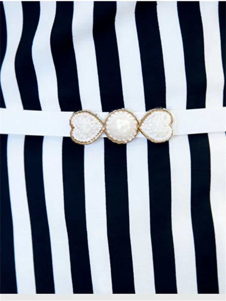 Vrouwelijke Chiffon Blouse met Strepen en Riem
