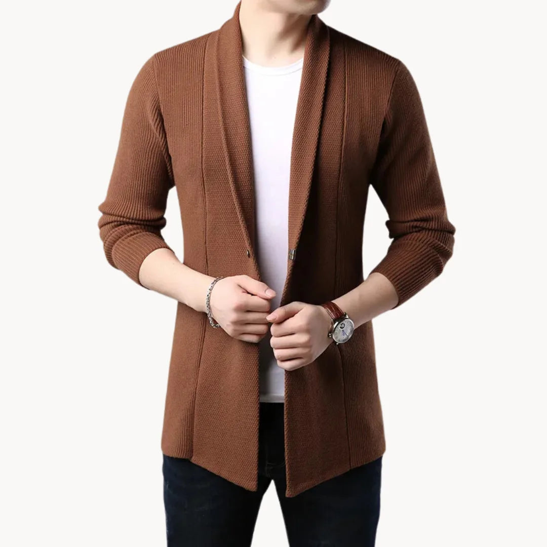 Lange cardigan met open voorkant en ribbelstructuur