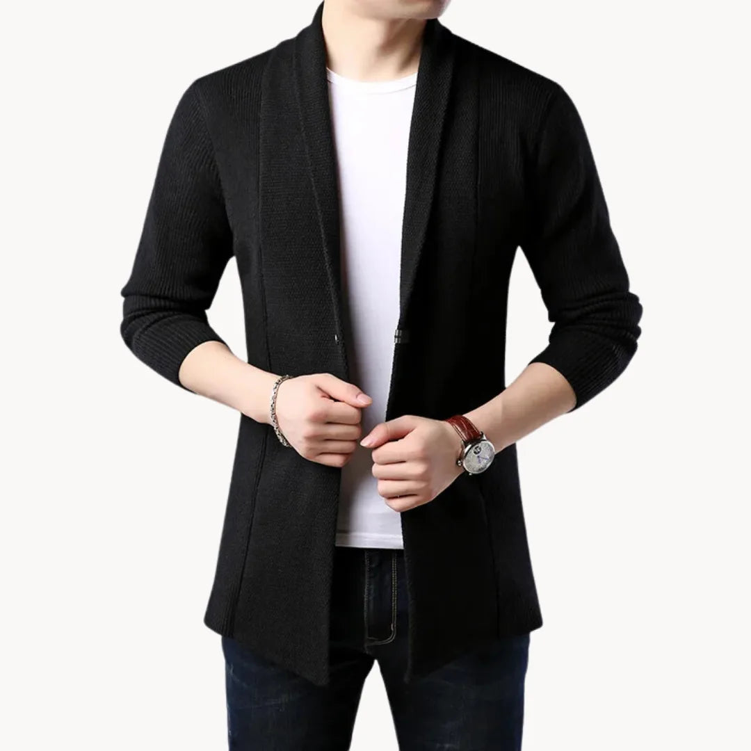 Lange cardigan met open voorkant en ribbelstructuur
