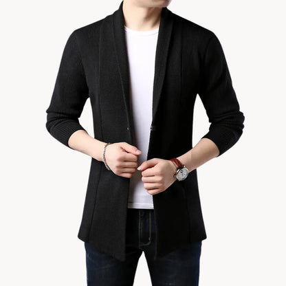 Lange cardigan met open voorkant en ribbelstructuur
