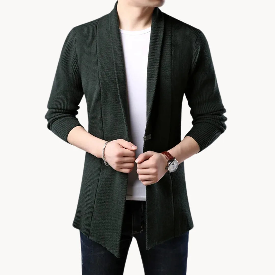 Lange cardigan met open voorkant en ribbelstructuur