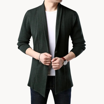 Lange cardigan met open voorkant en ribbelstructuur