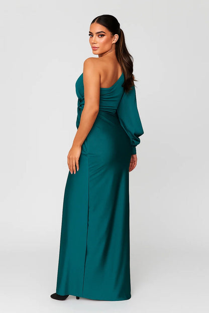 Dames Maxi Jurk Een Schouder Drapage Split Zomerjurk