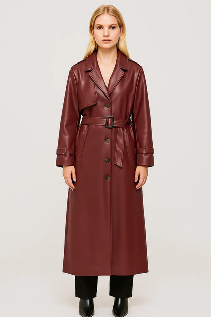 Lange Trenchcoat Dames met Ceintuur en Reverskraag Elegant