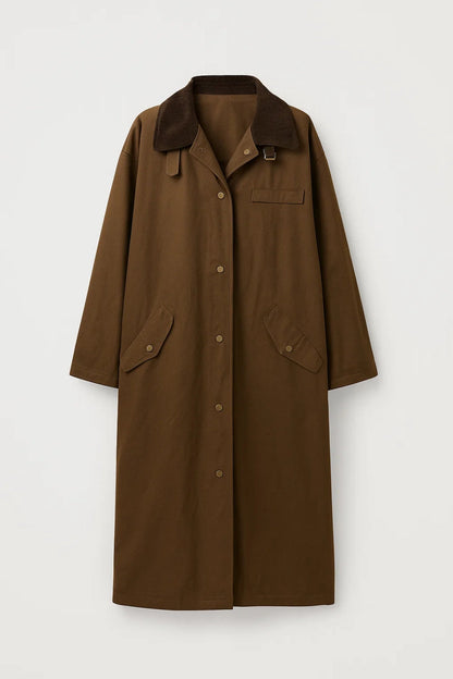 Dames Lange Jas Oversized met Contrasterende Kraag Casual - StudioMarella