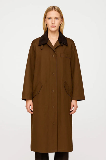 Dames Lange Jas Oversized met Contrasterende Kraag Casual