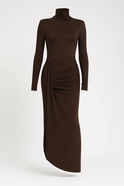 Damesjurk Lange Asymmetrische Hoge Hals Elegant Model
