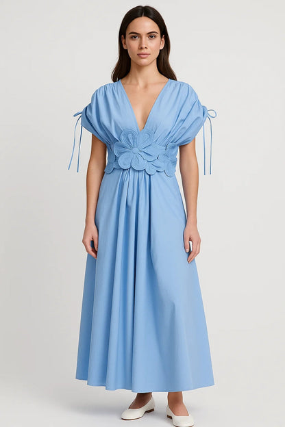 Midi Jurk Dames met Diepe V Hals en Bloemen voor Bruiloft - StudioMarella
