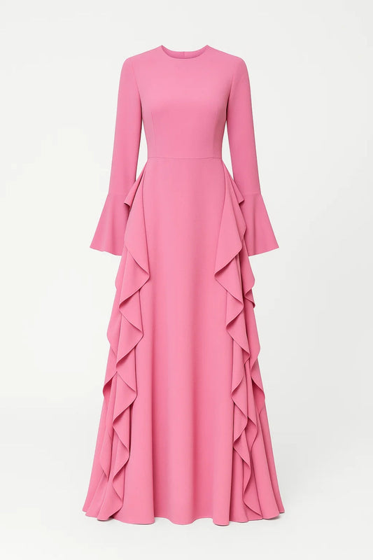 Lange Maxi Jurk Dames met Ruches en Lange Mouwen Elegant - StudioMarella