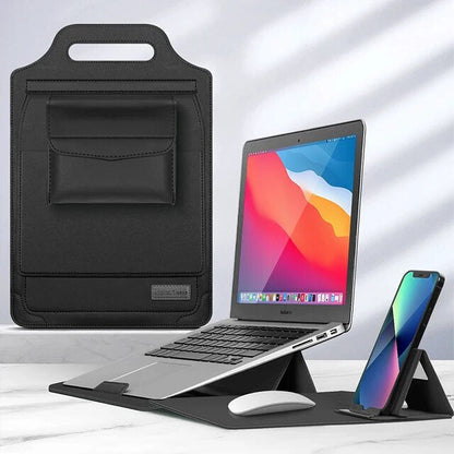Luxe Laptop Sleeve met Verstelbare Standaard | Ergonomisch PU-Leer Werkstation voor 11-15.6 Inch | Mobiele Kantooroplossing