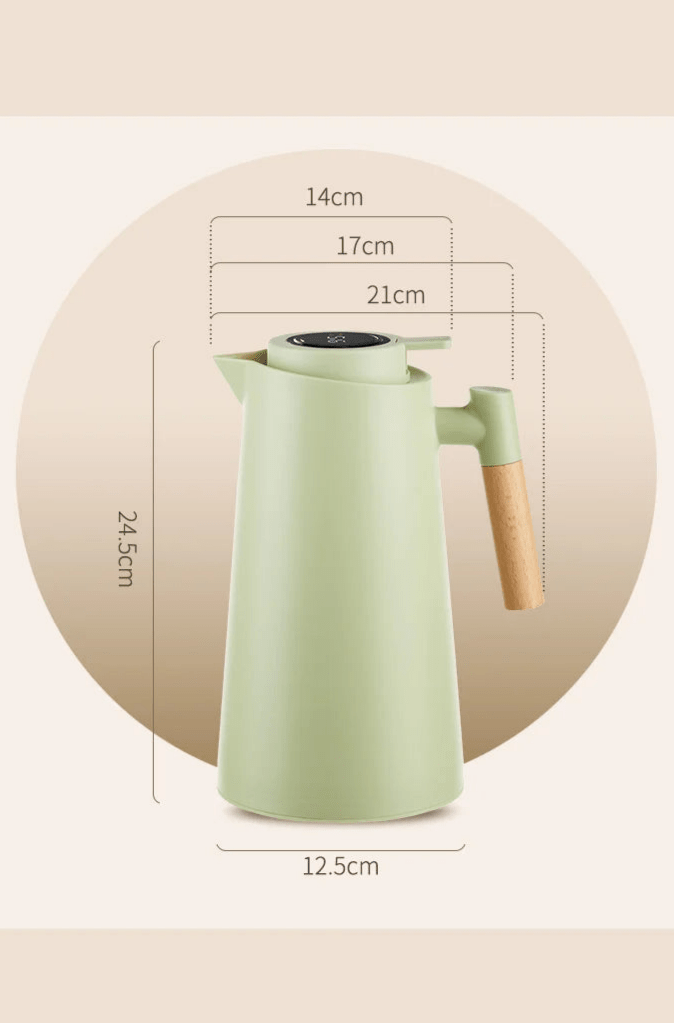 Thermosfles met Temperatuurdisplay – Dubbelwandig RVS & Houten Handvat 1L