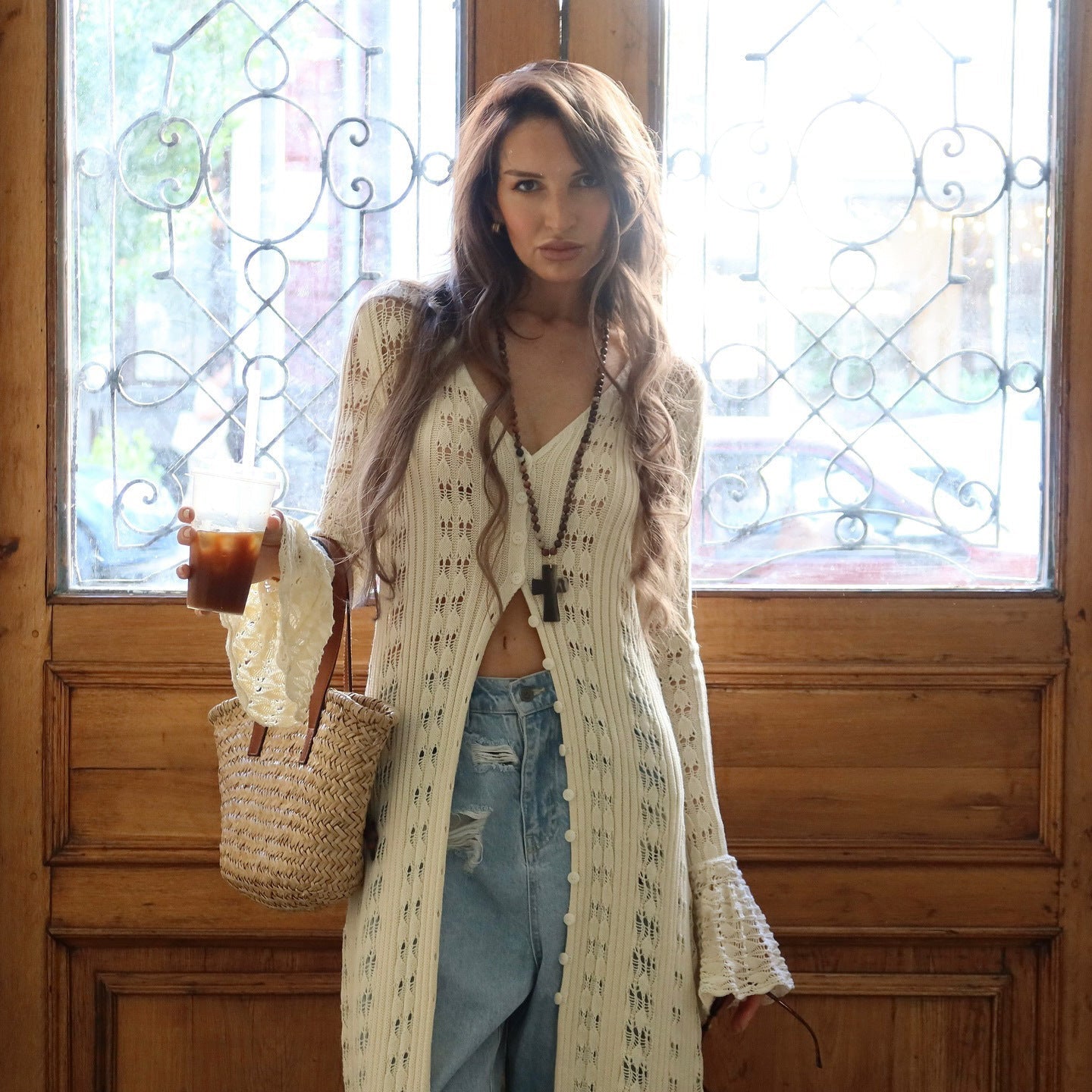 Lange Cardigan met Vlakke Mouwen - StudioMarella