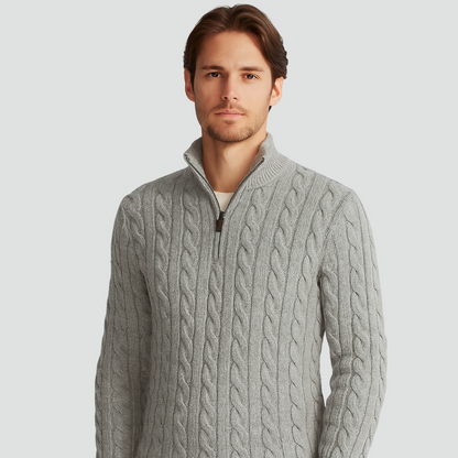 Heren Trui Kabelgebreid Half-Zip met Hoge Kraag Stijlvol - StudioMarella