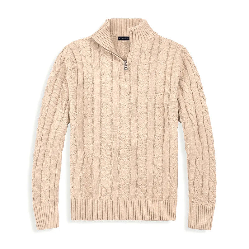 Heren Trui Kabelgebreid Half-Zip met Hoge Kraag Stijlvol