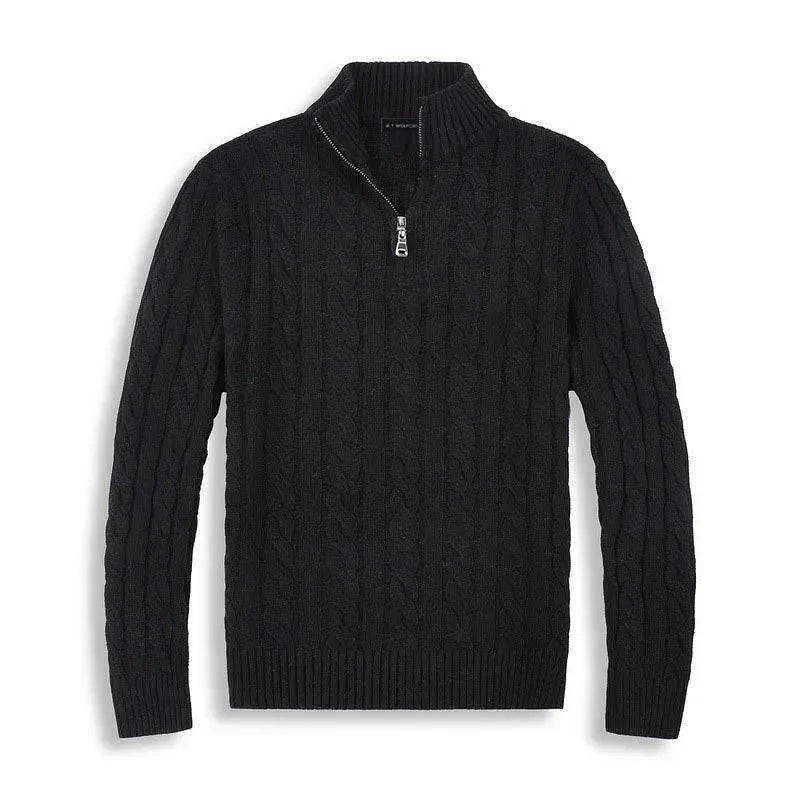 Heren Trui Kabelgebreid Half-Zip met Hoge Kraag Stijlvol