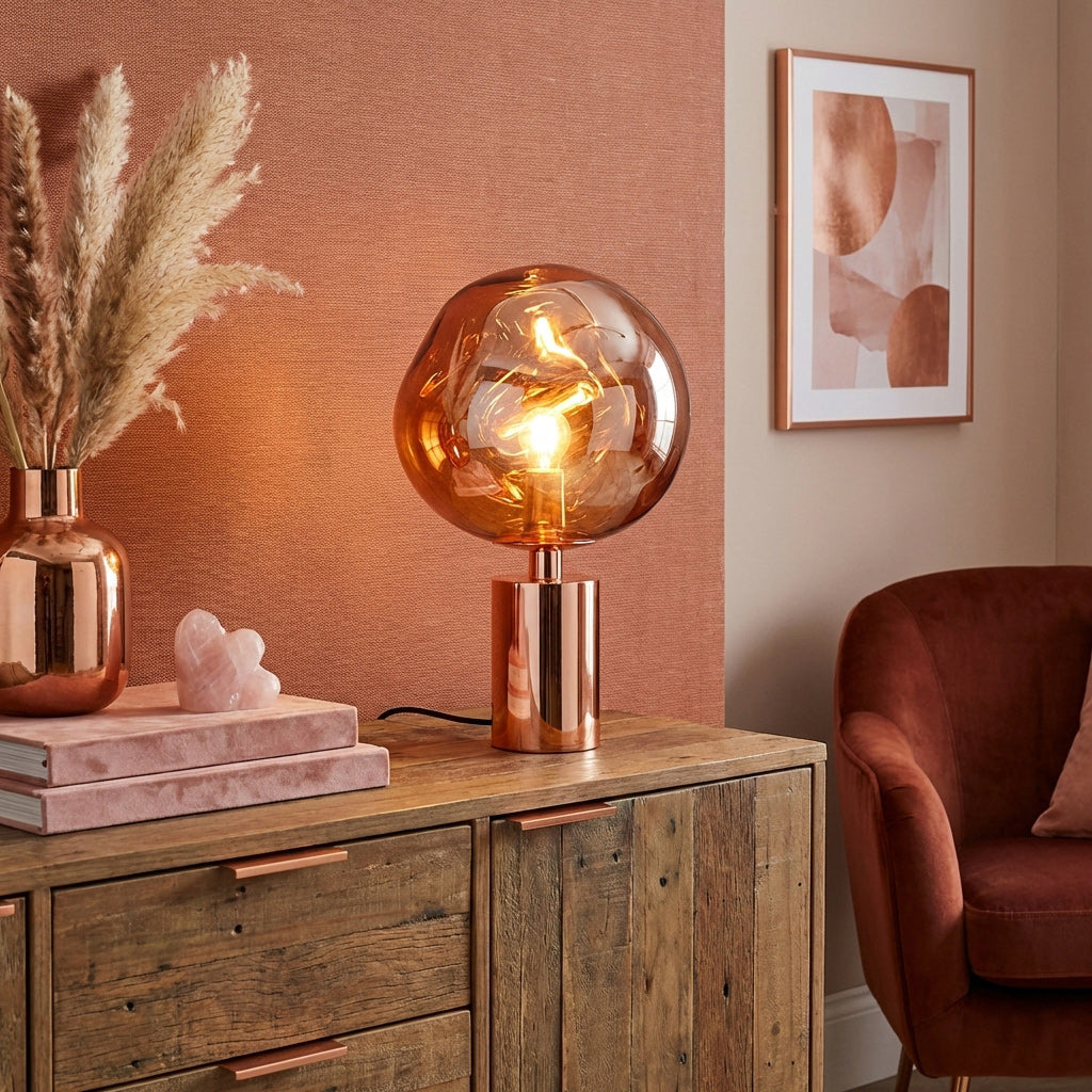 Tafellampe met Gesmolten Lava Textuur in Goud, Roségoud of Zilver