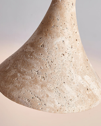 Travertijn Hanglamp met Walnoot Hout – Natuursteen Eetkamerlamp Warm Licht Scandinavisch Interieur
