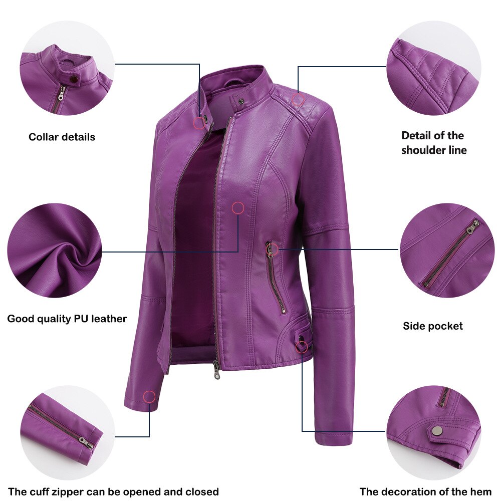 Kunstleer Bikerjack Dames – Elegant Slim Fit Design