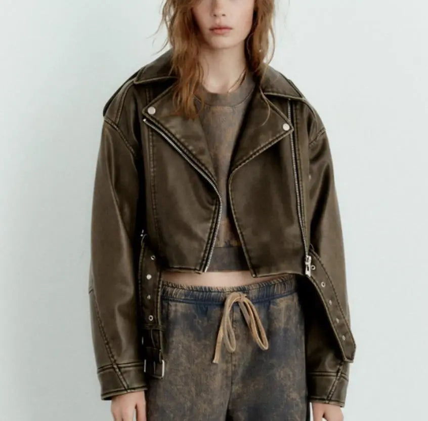 Leren Bikerjas Oversized met Riem en Kunstleder Voor Mannen