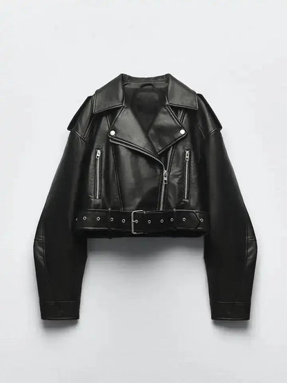 Leren Bikerjas Oversized met Riem en Kunstleder Voor Mannen