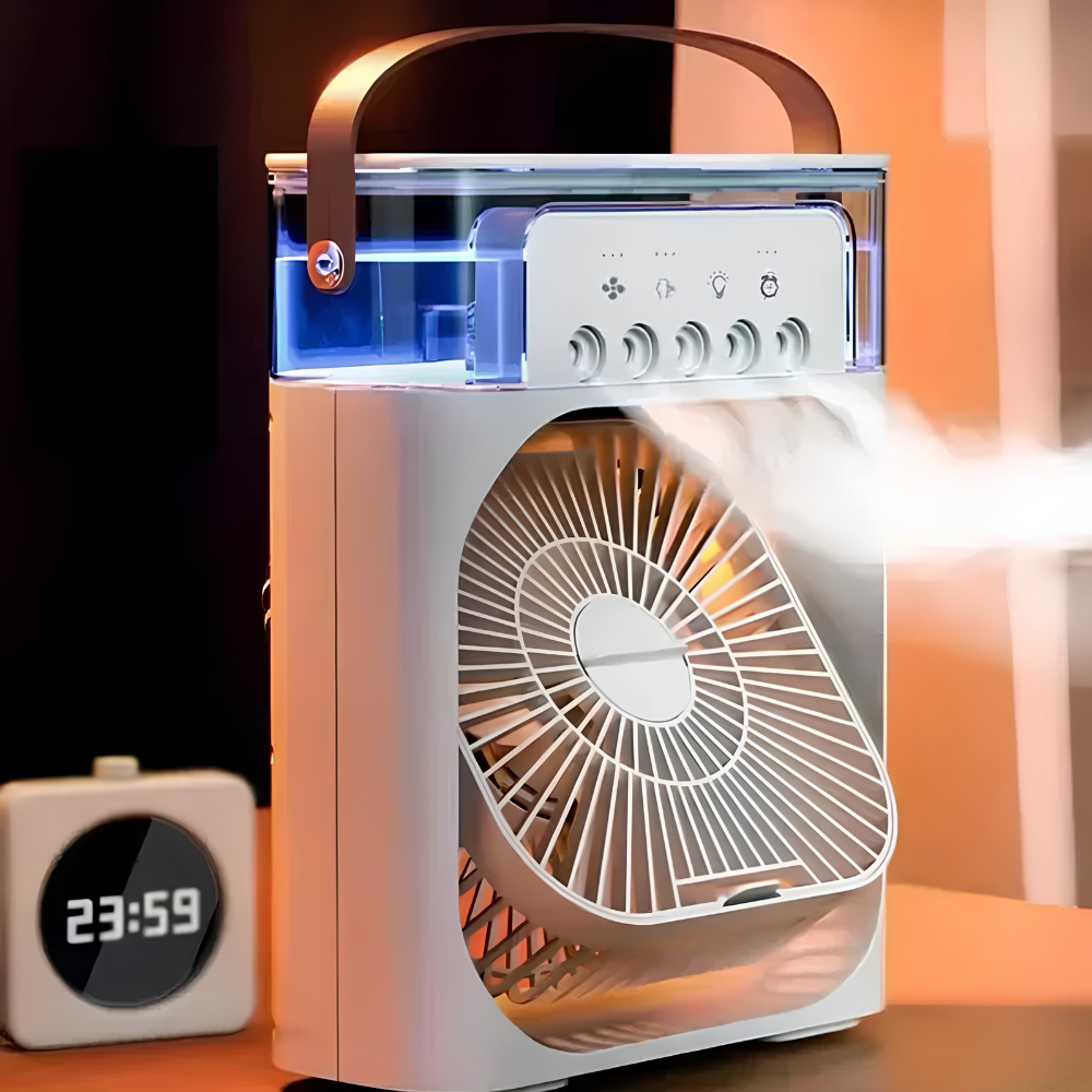 Draagbare Luchtkoeler met Luchtbevochtiger – Mobiele USB-Ventilator met 3 Snelheden tot 10m²