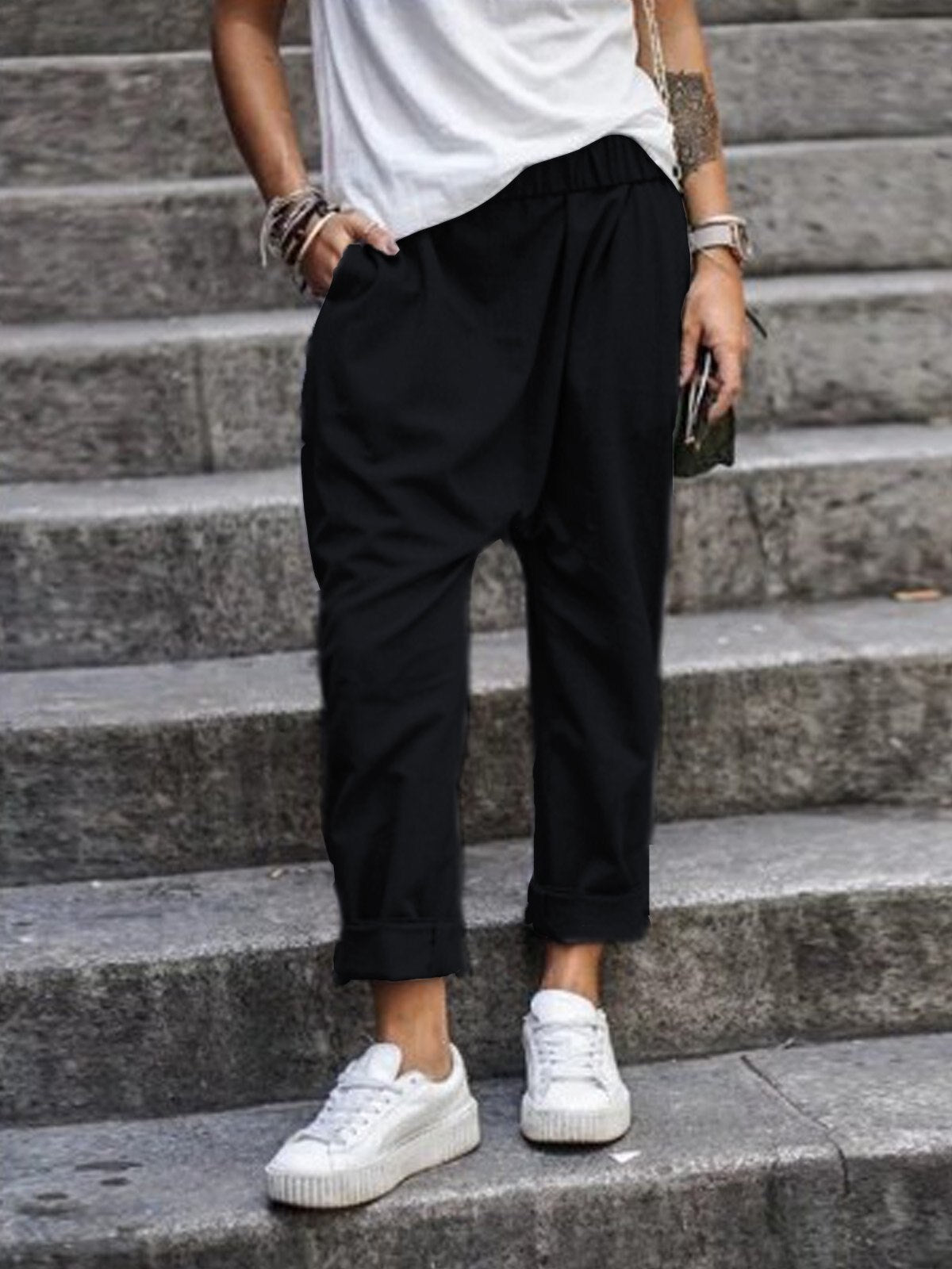 Dames Broek Baggy Comfortabele Elastische Waist Loose Fit - StudioMarella
