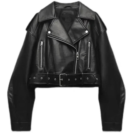 Cropped Bikerjack Dames Stoer Leerjasje - StudioMarella