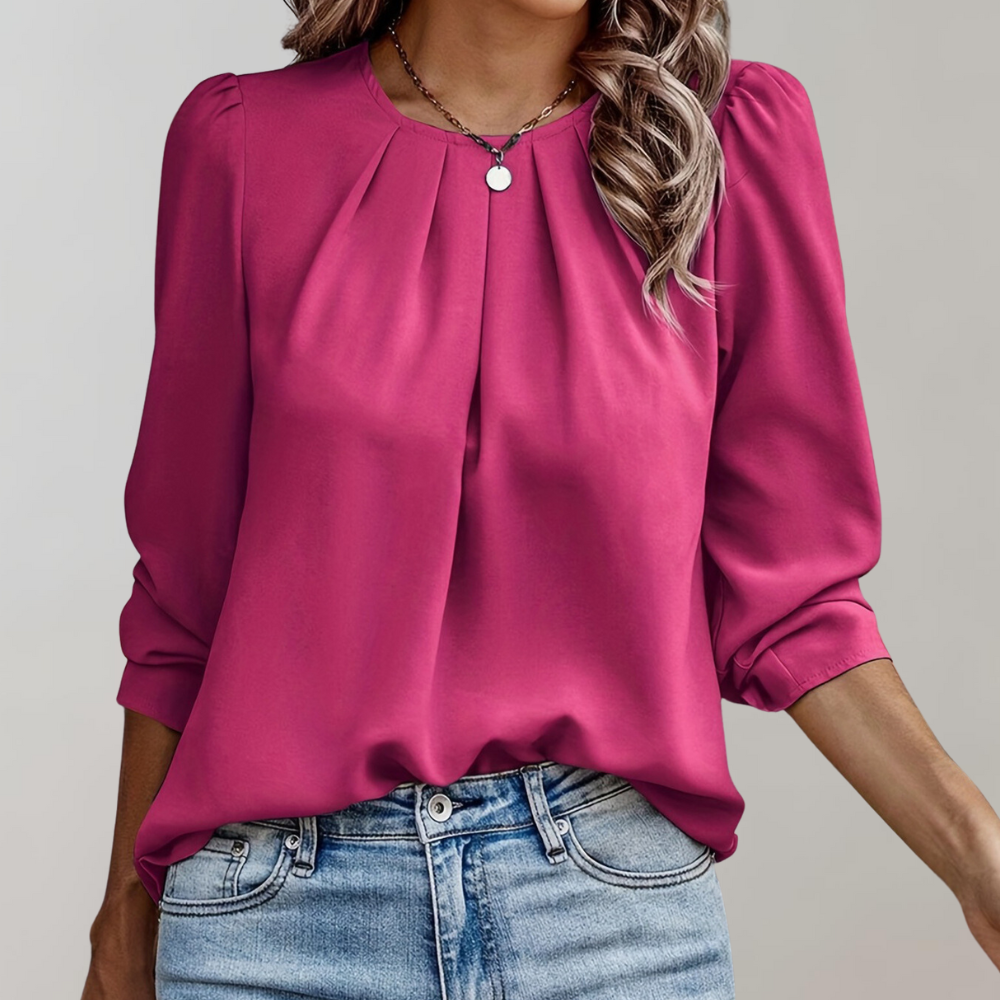 Vrouwelijke Blouse met Plooien en Pofmouwen