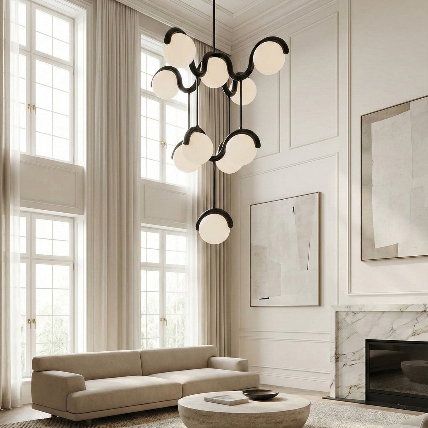 Moderne Kroonluchter met Messing en Glas – Artistieke Verlichting voor Eetkamer en Woonkamer