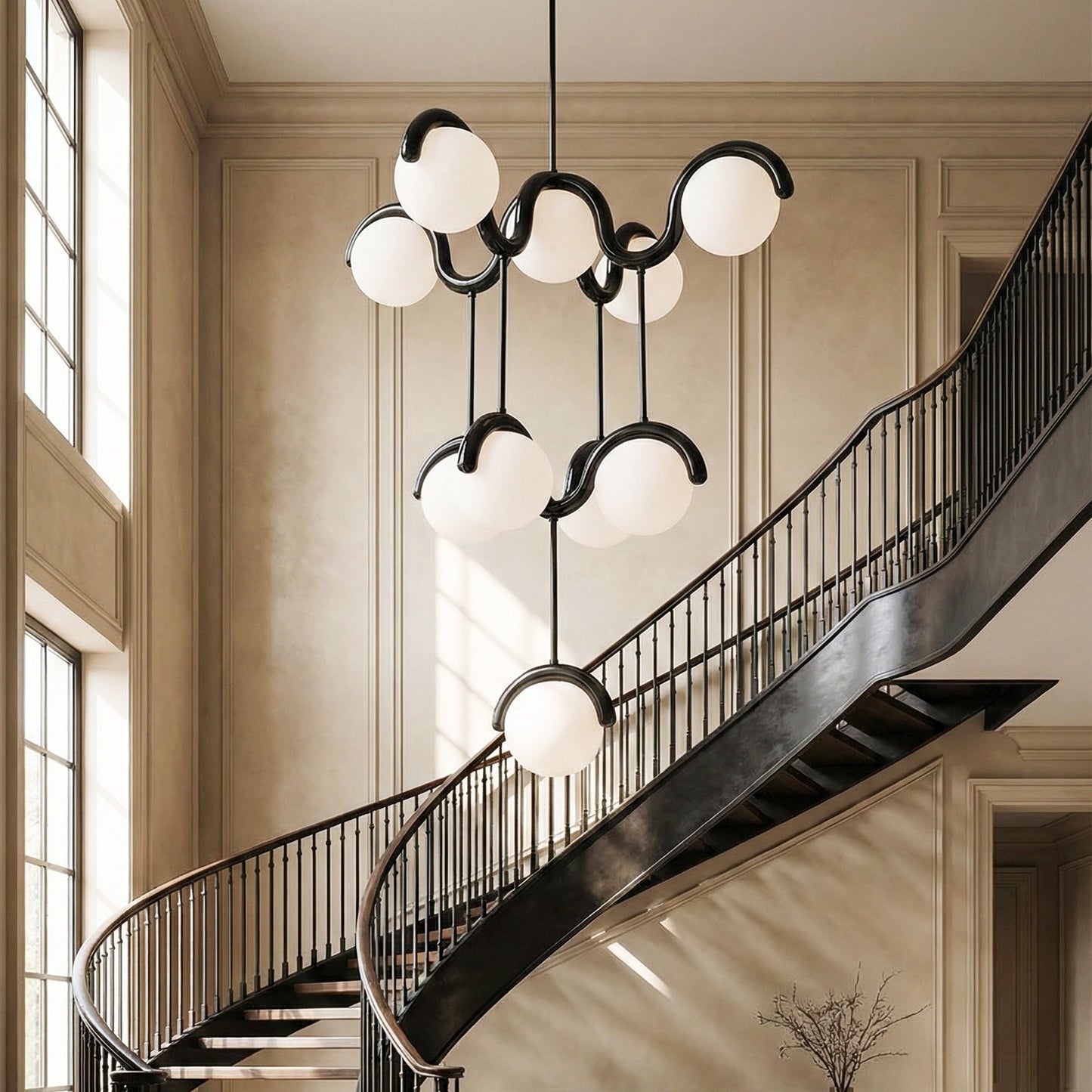 Moderne Kroonluchter met Messing en Glas – Artistieke Verlichting voor Eetkamer en Woonkamer