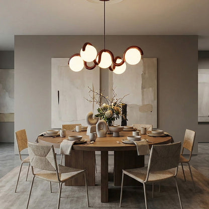 Moderne Kroonluchter met Messing en Glas – Artistieke Verlichting voor Eetkamer en Woonkamer