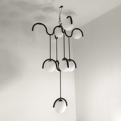 Moderne Kroonluchter met Messing en Glas – Artistieke Verlichting voor Eetkamer en Woonkamer