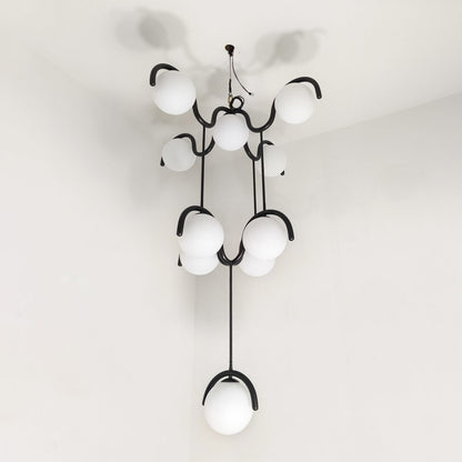 Moderne Kroonluchter met Messing en Glas – Artistieke Verlichting voor Eetkamer en Woonkamer