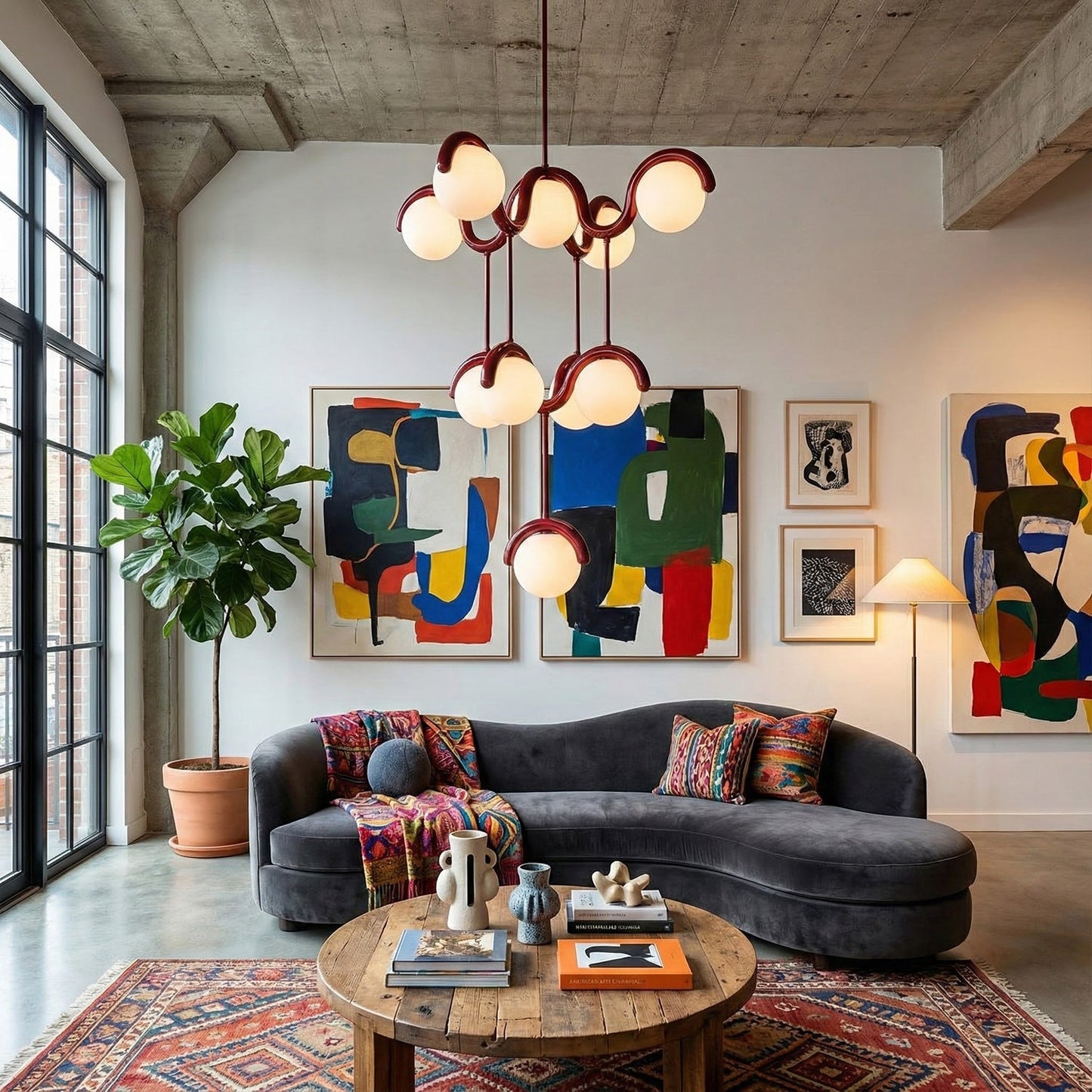 Moderne Kroonluchter met Messing en Glas – Artistieke Verlichting voor Eetkamer en Woonkamer