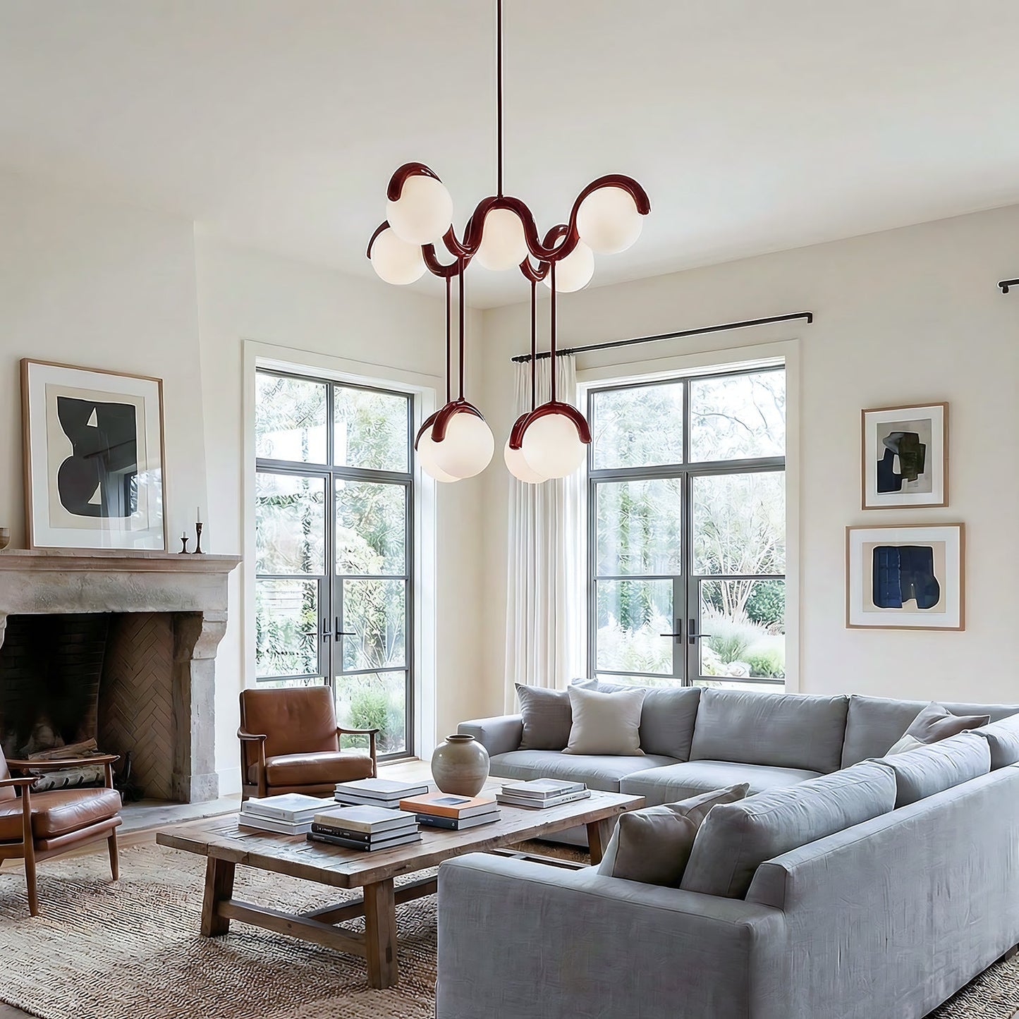 Moderne Kroonluchter met Messing en Glas – Artistieke Verlichting voor Eetkamer en Woonkamer