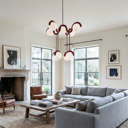 Moderne Kroonluchter met Messing en Glas – Artistieke Verlichting voor Eetkamer en Woonkamer