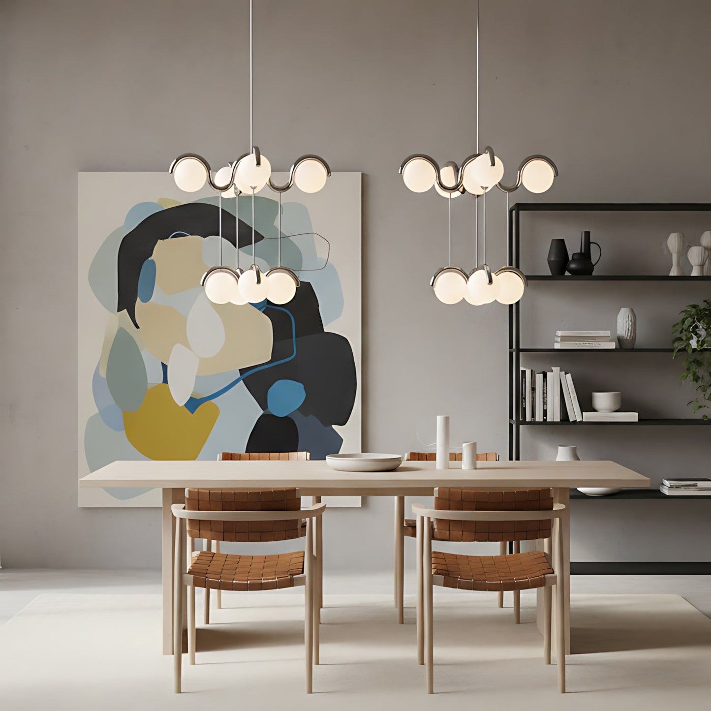 Moderne Kroonluchter met Messing en Glas – Artistieke Verlichting voor Eetkamer en Woonkamer